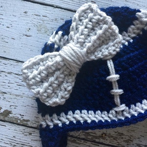 Dallas Cowboys Inspired Little Miss Football Beanie in Navy and Silver Available in Newborn to Child Size MADE TO ORDER image 2