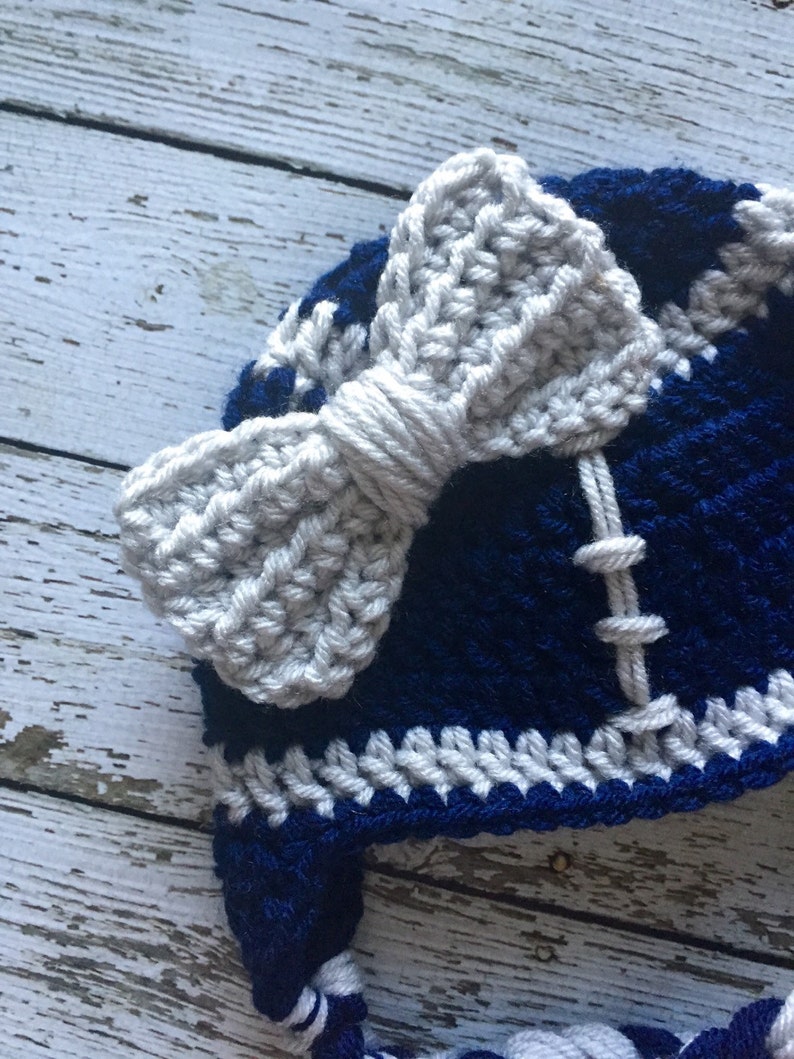 Dallas Cowboys Inspired Little Miss Football Beanie in Navy and Silver Available in Newborn to Child Size MADE TO ORDER image 2