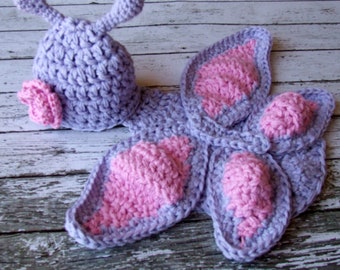 Butterfly Hat and Cuddle Cape Set Newborn Size- MADE TO ORDER