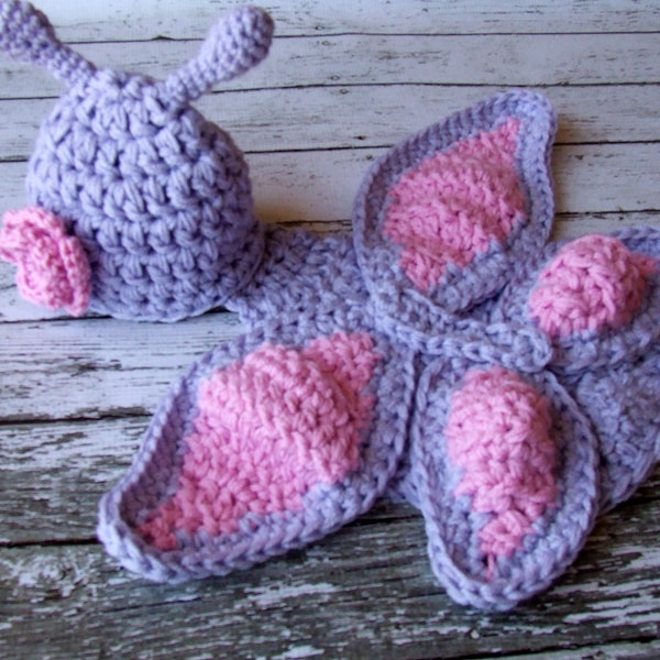 Butterfly Hat and Cuddle Cape Set Newborn Size- MADE TO ORDER