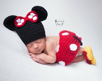 Minnie Mouse Inspired Costume/Minnie Mouse Hat/ Minnie Mouse Costume Available in 0-3 Month Size- READY TO SHIP