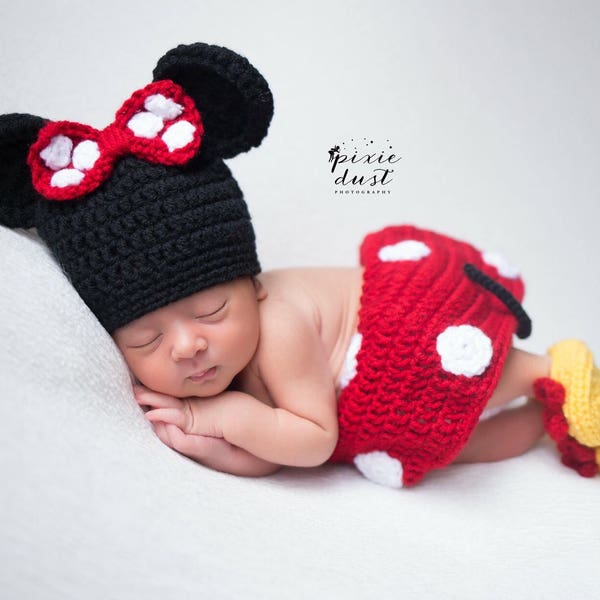 Minnie Mouse Inspired Costume/Minnie Mouse Hat/ Minnie Mouse Costume Available in Newborn to 12 Month Size- MADE TO ORDER