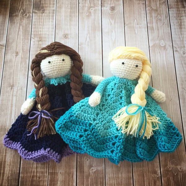 Anna and Elsa inspired Lovey/ Security Blanket/ Plush Doll/ Stuffed Toy/ Soft Toy Doll/ Amigurumi Doll/ Frozen Dolls- MADE TO ORDER