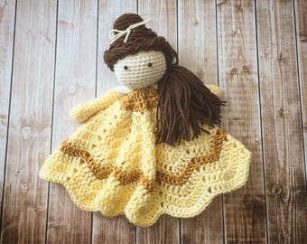 Belle Inspired Lovey/ Security Blanket/ Stuffed Toy/ Plush Toy Doll/ Soft Toy Doll/ Amigurumi Doll/ Baby Doll-  MADE TO ORDER