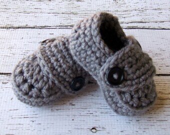 Baby Booties Button Loafers/Baby Shoes/Soft Shoes/ Shoes in Gray Available in 0 to 24 Months Size- MADE TO ORDER