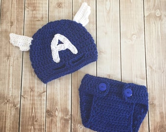 Captain America Inspired Hat with Diaper Cover/Captain America Superhero Costume/Captain America Hat Available in 5 Sizes- MADE TO ORDER