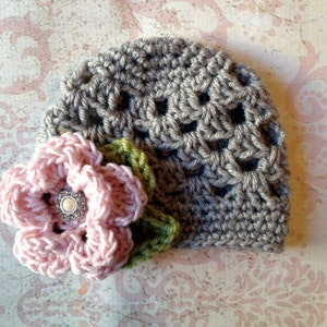The Sofia Flower Beanie in Pink Gray and Celery Green With - Etsy