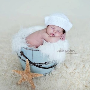 Sailor Hat in White Available in Newborn to Adult Size- MADE TO ORDER