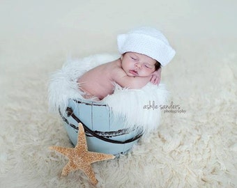 Sailor Hat in White Available in Newborn to Adult Size- MADE TO ORDER