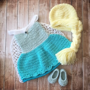 Queen Elsa Frozen Inspired Costume/ Crochet Princess Elsa Wig/Princess Costume/Princess Photo Prop Newborn to 12 Month Size-MADE TO ORDER