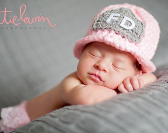 Firefighter Helmet in Pink, Gray and White Available in Newborn to Adult Size- MADE TO ORDER