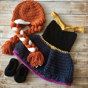 Princess Anna Frozen Inspired Costume/ Crochet Princess Anna Wig/Princess Costume/Princess Photo Prop Newborn to 12 Month Size-MADE TO ORDER