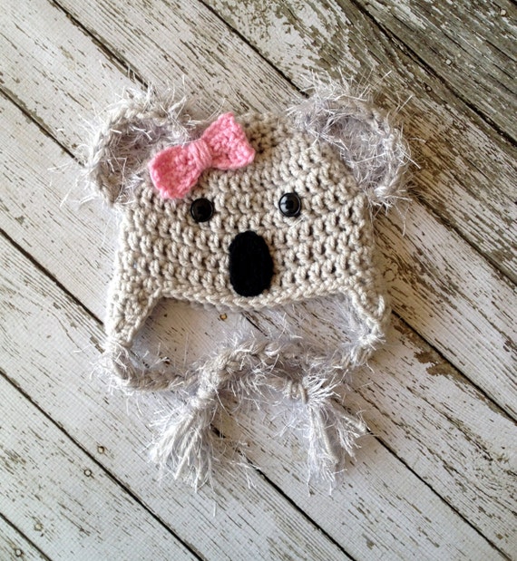 Little Miss Koala Bear Hat in Gray Pink 