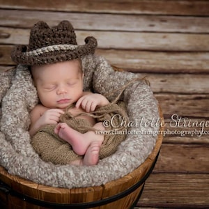 Little Mr Cowboy Hat in Barley and Oatmeal Available in 0-3 Month Size- MADE TO ORDER