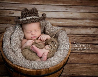 Little Mr Cowboy Hat in Barley and Oatmeal Available in 0-3 Month Size- MADE TO ORDER