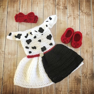 Cruella de Vil Inspired Costume/Crochet Princess Cruella de Vil Dress/101 Dalmatians Inspired Photo Prop Newborn to 12 Months- MADE TO ORDER