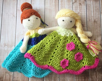 Anna and Elsa Frozen Fever Inspired Lovey/ Security Blanket/Plush Doll/Stuffed Toy/Soft Toy Doll/Amigurumi Doll/Frozen Dolls- MADE TO ORDER