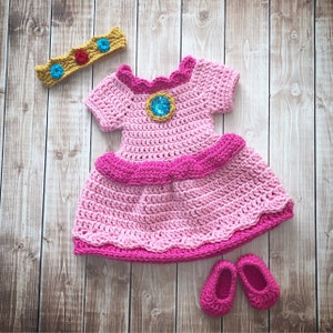 Princess Peach Inspired Costume/Crochet Princess Peach Dress/Mario Bros Inspired Princess Peach Dress- Newborn to 12 Months- MADE TO ORDER