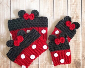 Minnie Mouse Inspired Boot Cuffs/Crochet Minnie Mouse Boot Cuffs Available in Toddler to Adult Size- MADE TO ORDER