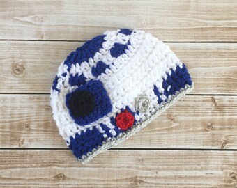 R2D2 Inspired Hat/ R2D2 Costume/ Star Wars Inspired Hat Available in Newborn to Child Size- MADE TO ORDER