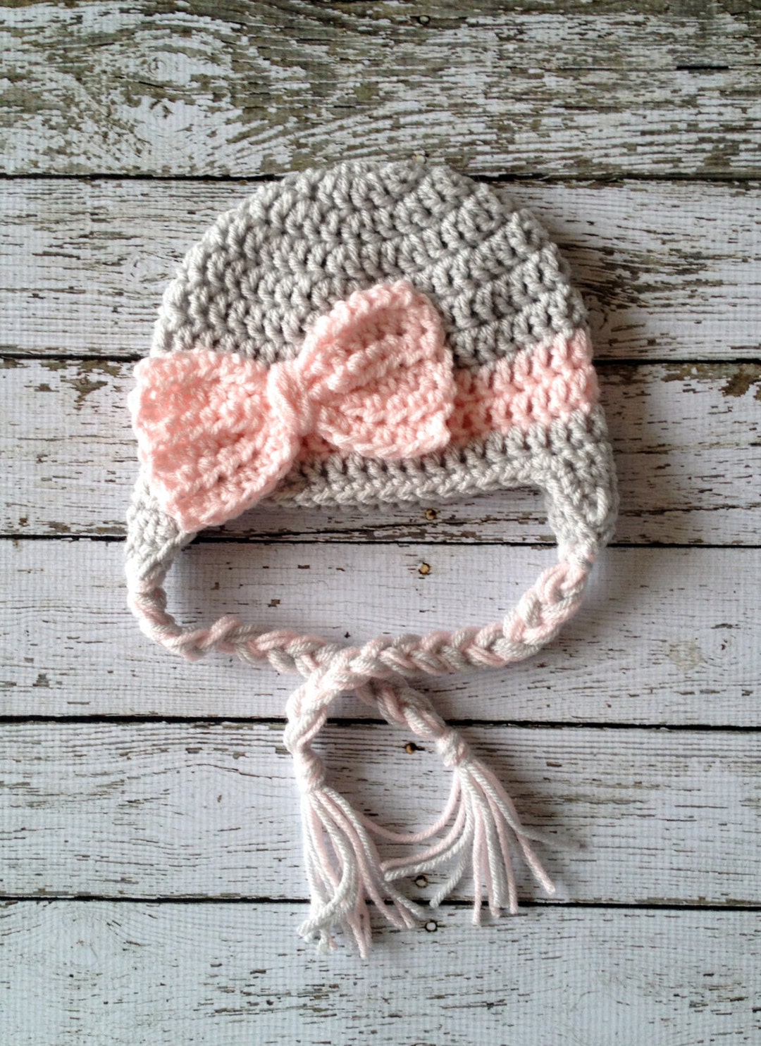 Big Bow Beanie in Gray and Pale Pink Available in Newborn to - Etsy