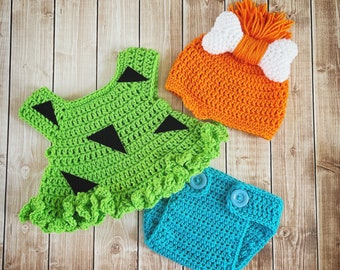 Pebbles Inspired Costume/Crochet Cave Baby Costume/Baby Monthly Photo Prop Newborn to 12 Months- MADE TO ORDER