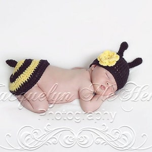 Little Miss Bumble Bee Beanie in Black and Yellow Available in Newborn to 6 Months Size MADE TO ORDER image 4