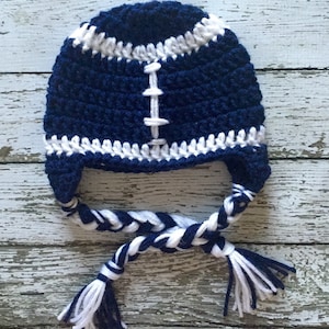 New York Giants Inspired Football Beanie in Navy and White Available in Newborn to 5 Year Size- MADE TO ORDER