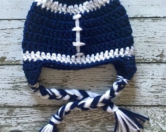 New York Giants Inspired Football Beanie in Navy and White Available in Newborn to 5 Year Size- MADE TO ORDER