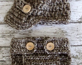 The Oliver Newsboy Cap in Taupe Mist with Matching Diaper Cover Available in Newborn to 24 Months Size- MADE TO ORDER