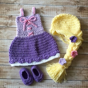 Princesa Rapunzel inspirado traje/ganchillo Rapunzel peluca/vestido de  princesa/princesa foto Prop recién nacido a 12 meses tamaño-hecho por  encargo