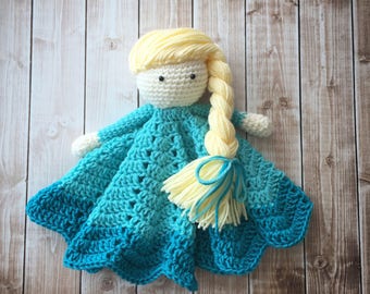 Elsa Inspired Lovey/ Security Blanket/ Plush Doll/ Stuffed Toy Doll/ Soft Toy Doll/ Amigurumi Doll/ Frozen Doll-  MADE TO ORDER