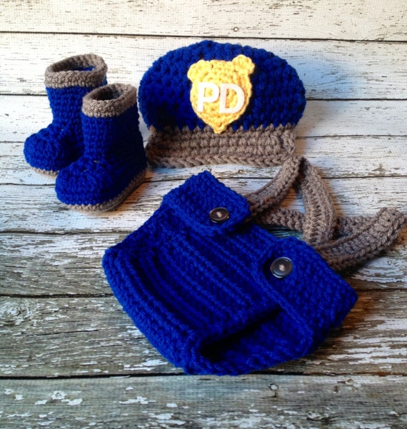 Police Hat in Blue Gray Yellow and 