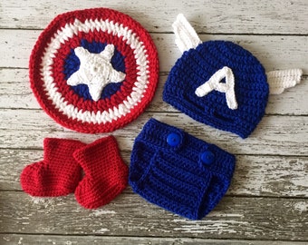 Captain America Inspired Costume/Captain America Superhero/Captain America Shield/Baby Photo Prop Newborn to 24 Month Size-MADE TO ORDER