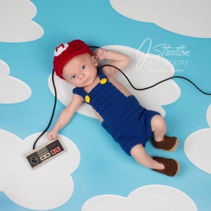 Super Mario Inspired Costume/Crochet Mario Bros. Costume/ Mario Inspired Photo Prop Newborn to 12 Months- MADE TO ORDER
