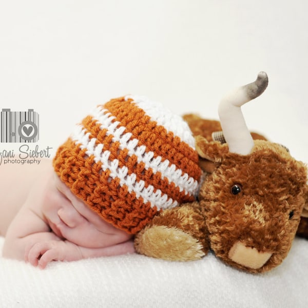 Texas Longhorn Inspired Stripe Beanie in White and Orange Available in Newborn to 12 Month Size- MADE TO ORDER