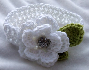 The Ava Flower Headband in White and Celery Available in Newborn to 4t- MADE TO ORDER