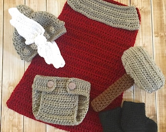 Thor Inspired Costume/Thor Hat/Thor Hammer/Thor Superhero Costume Baby Photo Prop Newborn to 12 Month Size-MADE TO ORDER