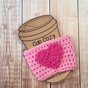 Valentine&#39;s Day Coffee Cup Cozy/Coffee Cup Cozies/Heart Coffee Cup Cozy/Crochet Coffee Cup Cozy in Light Pink and Hot Pink- MADE TO ORDER