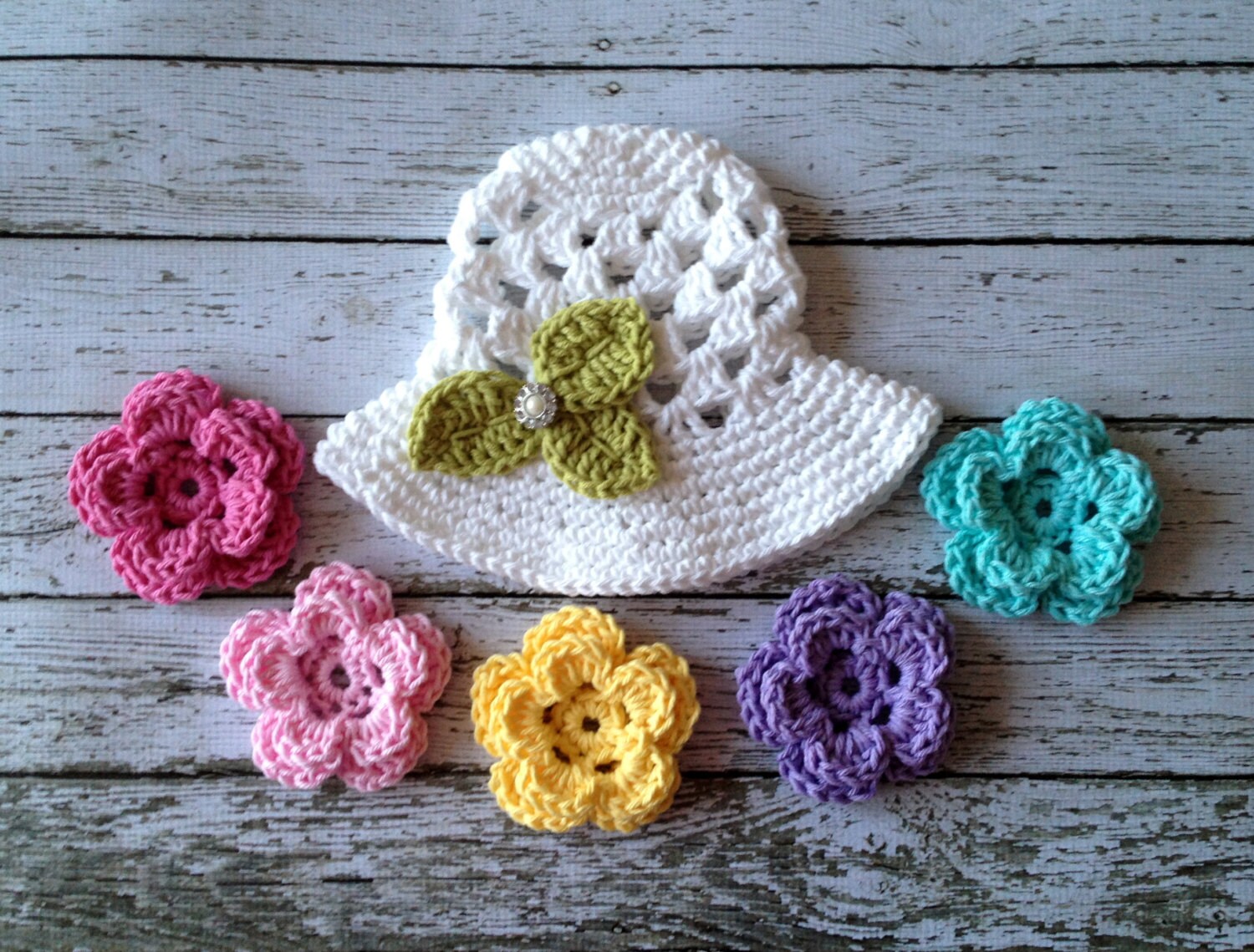 The Sofia Sun Hat in White With Five Interchangeable Flowers - Etsy