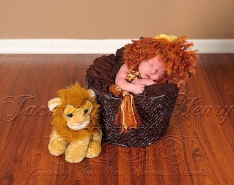 Mr. Lion Bonnet in Yellow and Wild Fire Newborn Size- MADE TO ORDER