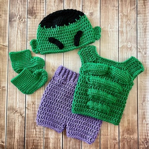 Hulk Inspired Costume/Hulk Hat/Hulk Superhero Costume Baby Photo Prop Newborn to 12 Month Size-MADE TO ORDER