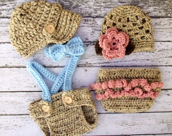 Vintage Twin Photography Prop Set in Oatmeal, Blue, Pink and Taupe Available in 4 Sizes- MADE TO ORDER