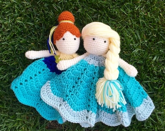 Anna and Elsa Frozen Fever Inspired Lovey/ Security Blanket/Plush Doll/Stuffed Toy/Soft Toy Doll/Amigurumi Doll/Frozen Dolls- MADE TO ORDER