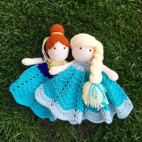 Anna and Elsa Frozen Fever Inspired Lovey/ Security Blanket/Plush Doll/Stuffed Toy/Soft Toy Doll/Amigurumi Doll/Frozen Dolls- MADE TO ORDER