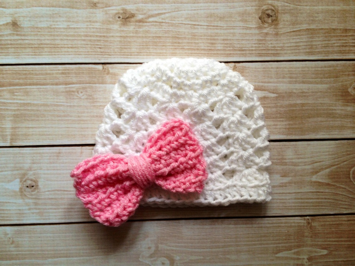 The Ashlee Beanie in White With Five Interchangeable Bows - Etsy