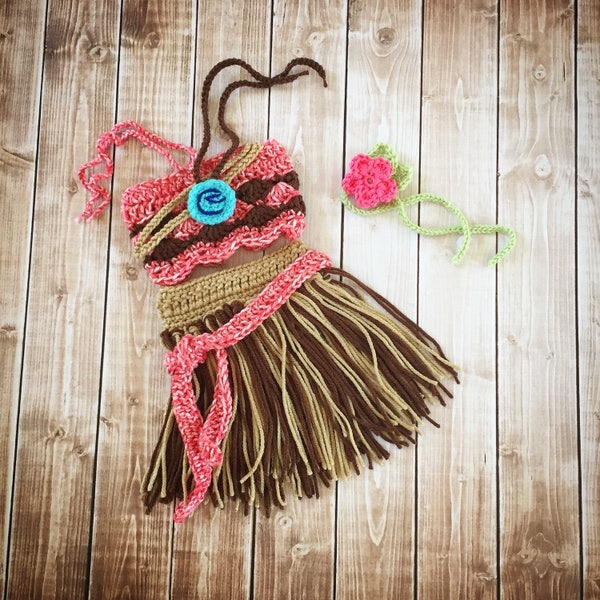 Moana Inspired Costume/Crochet Princess Moana Skirt, Top and Necklace/ Moana/Princess Photo Prop Newborn to 12 Months- MADE TO ORDER