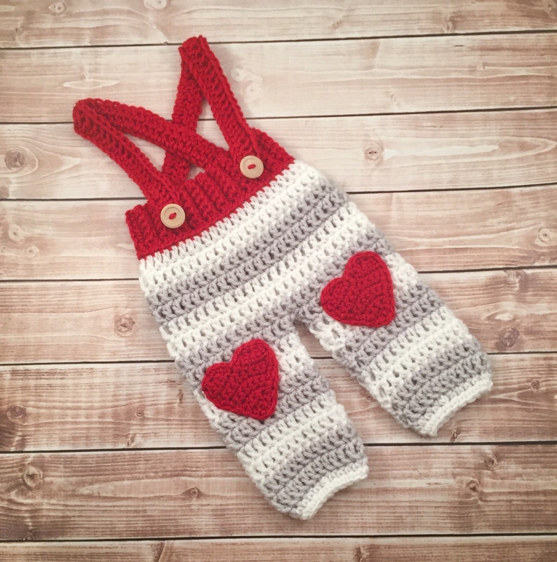 MADE TO ORDER Available in Newborn to 12 Month Size Baby Heart PantsValentine/'s Day Photo PropCrochet Baby Pants with Suspenders