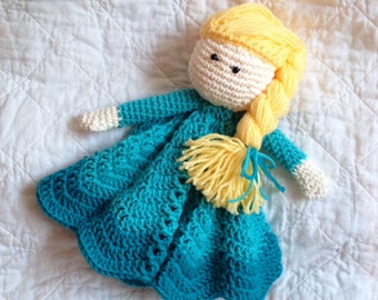 Elsa Inspired Lovey/ Security Blanket/ Plush Doll/ Stuffed Toy Doll/ Soft Toy Doll/ Amigurumi Doll/ Frozen Doll-  MADE TO ORDER