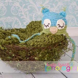 Mr Sleepy Owl Beanie in Aqua Blue and Celery Green Available in Newborn to 5 Years Size MADE TO ORDER image 5